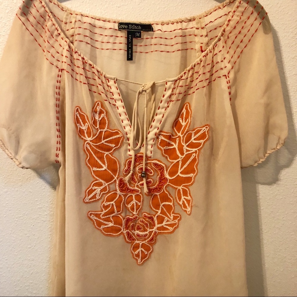Neutral / Tan / Orange / Red Beaded Shirt - Medium - Picture 2 of 4